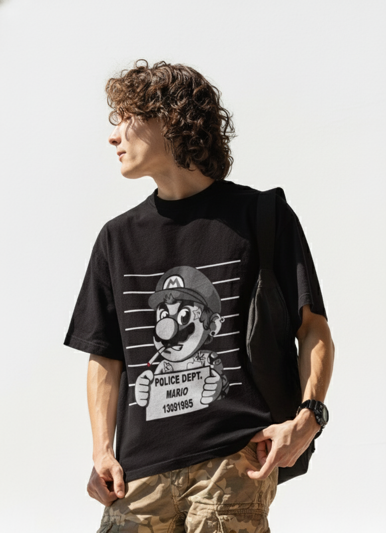 Men Printed T-shirt-Black (Size-4XL) |D05