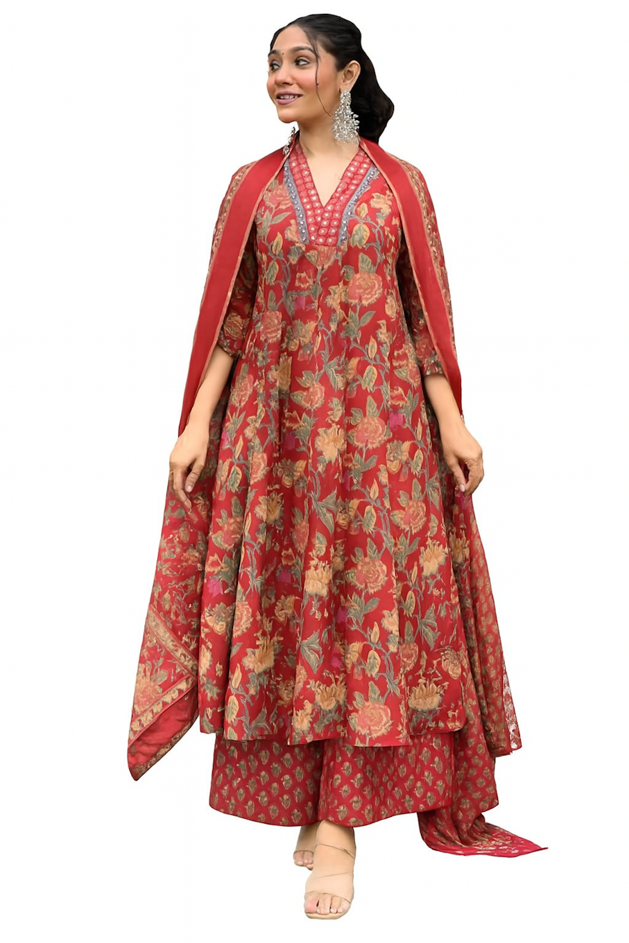 Women Festive Wear Kurta Set-Red (Size-2XL) | D44