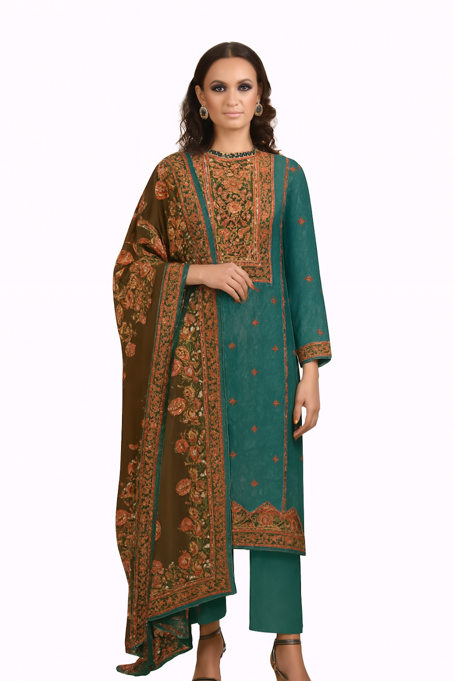 Women Embroidery Kurta Set-Teal (Size-S) | D49