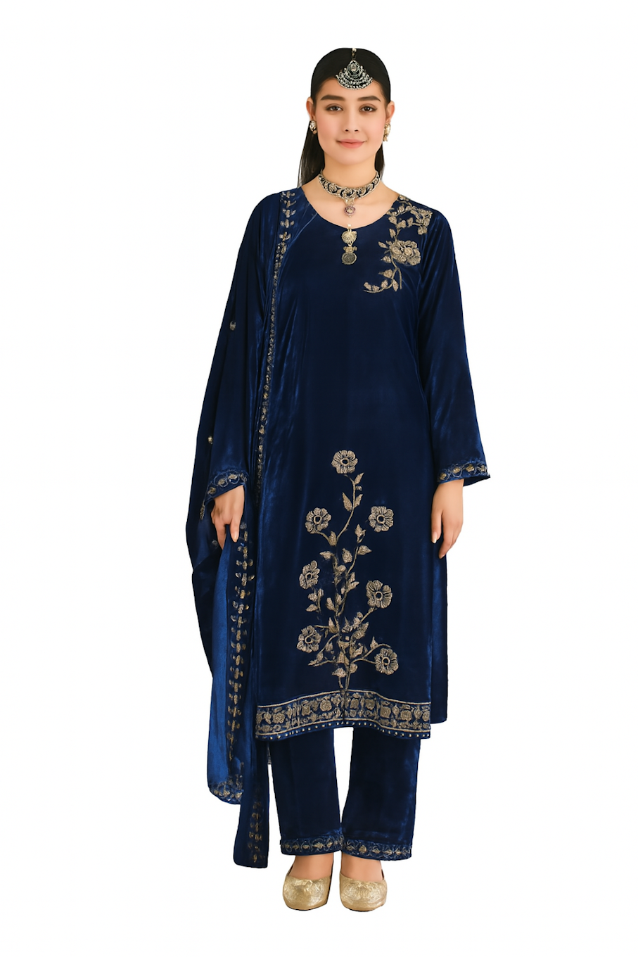 Women Embroidery Kurta Set-Navy Blue (Size-3XL) | D146