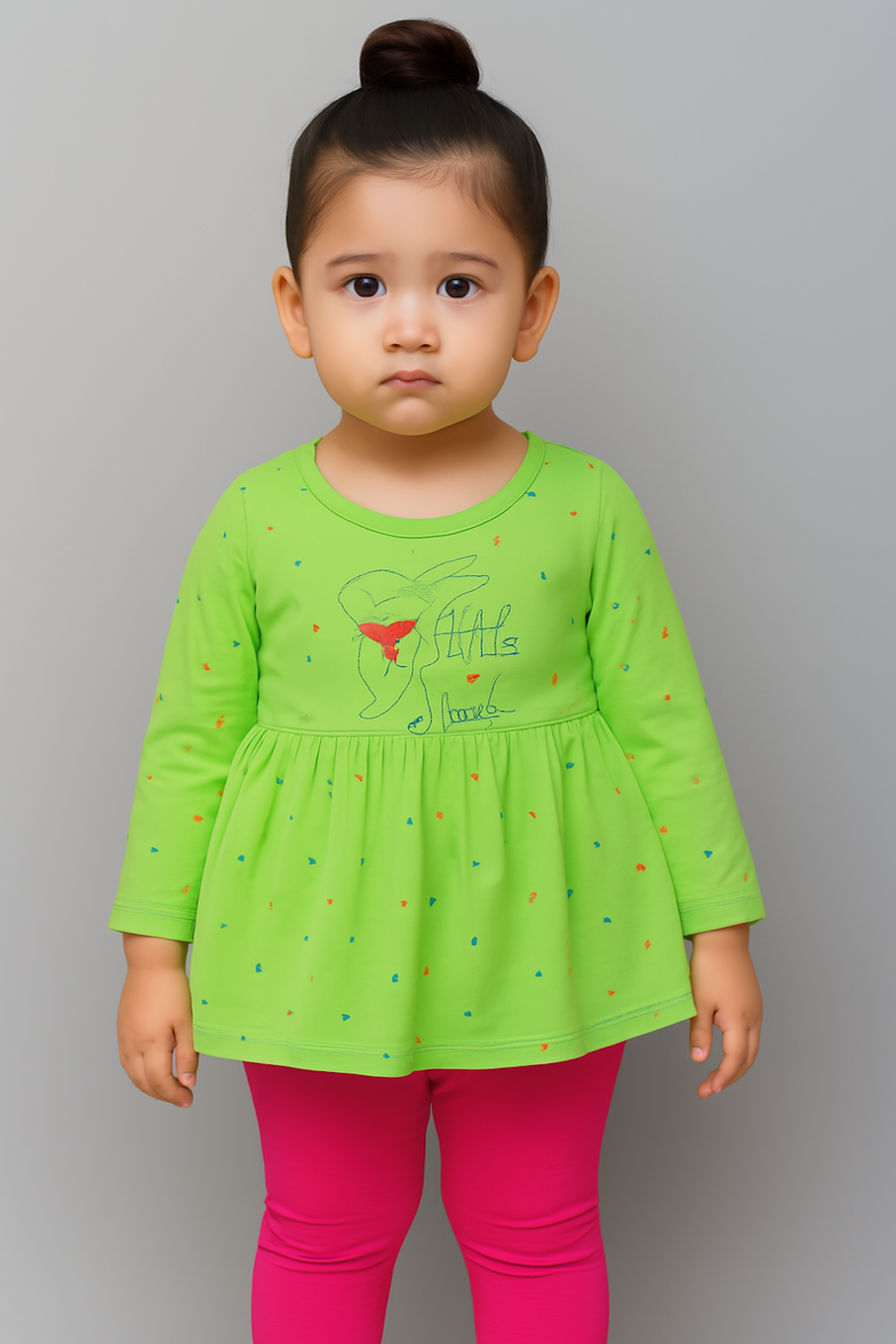 Knee-Length A-Line Dress for girls-Light Green (Size-3-4 YEAR) | D142