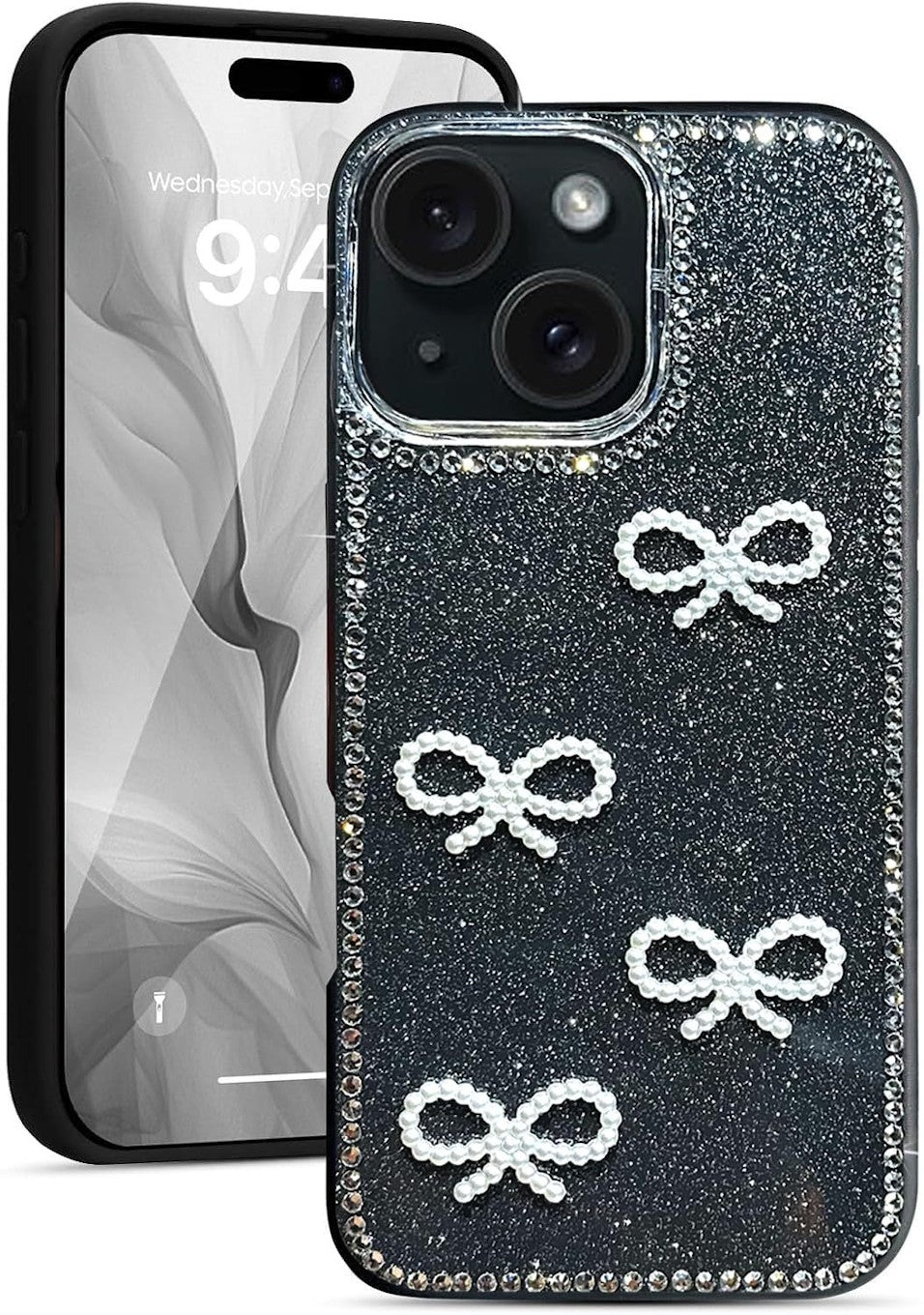 Luxury Diamond Bow Glitter Bling Case iPhone 15 Black