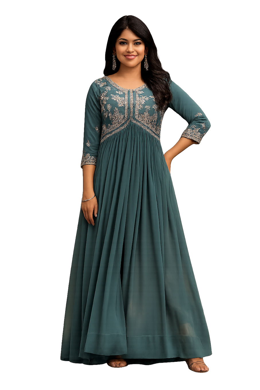 Embroidered Designer Gown for Women-Green (Size-5XL) | D101