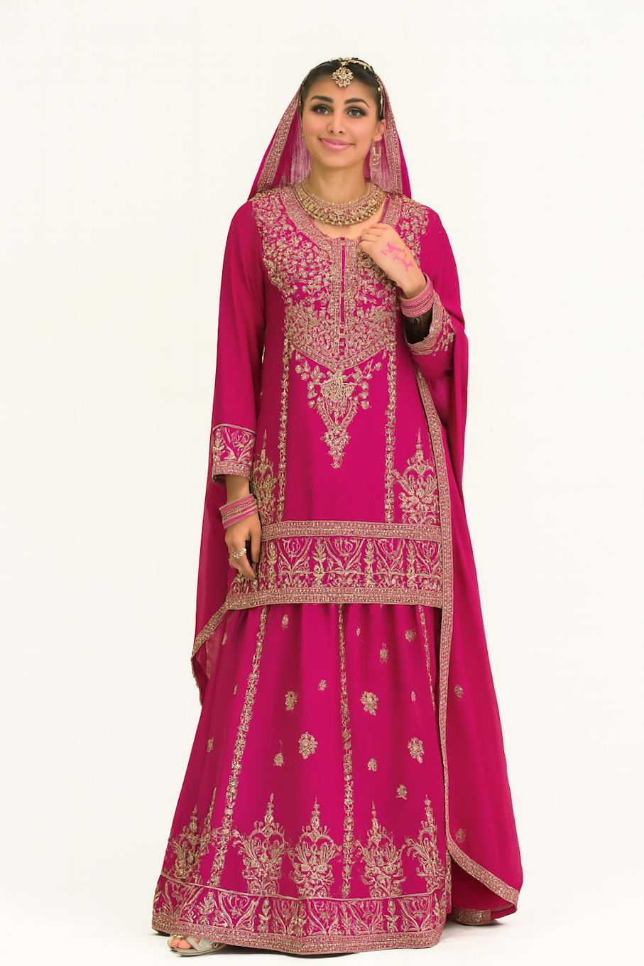 Women Embroidery Kurta Set-Rani Pink (Size-2XL) | D28