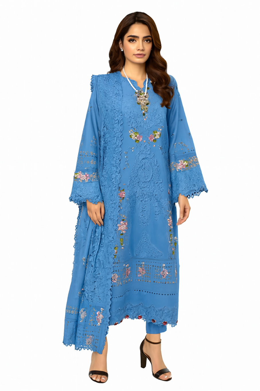 Women Embroidery Kurta Set-Blue (Size-2XL) | D129