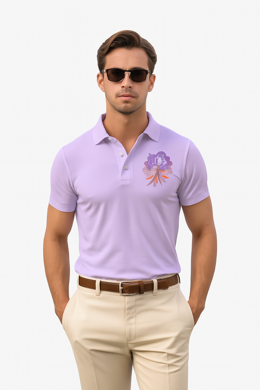 Collar T-Shirt For Men & Women-Lilac (Size-4XL)