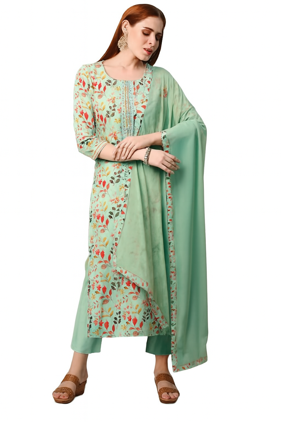 Women Festive Wear Kurta Set-Green (Size-S) | D186