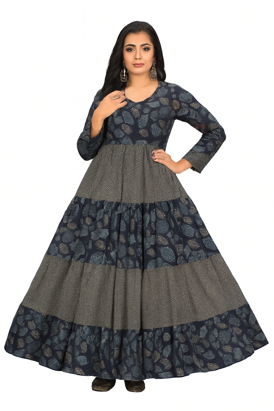 Embroidered Designer Gown for Women-Navy Blue (Size-5XL) | D51