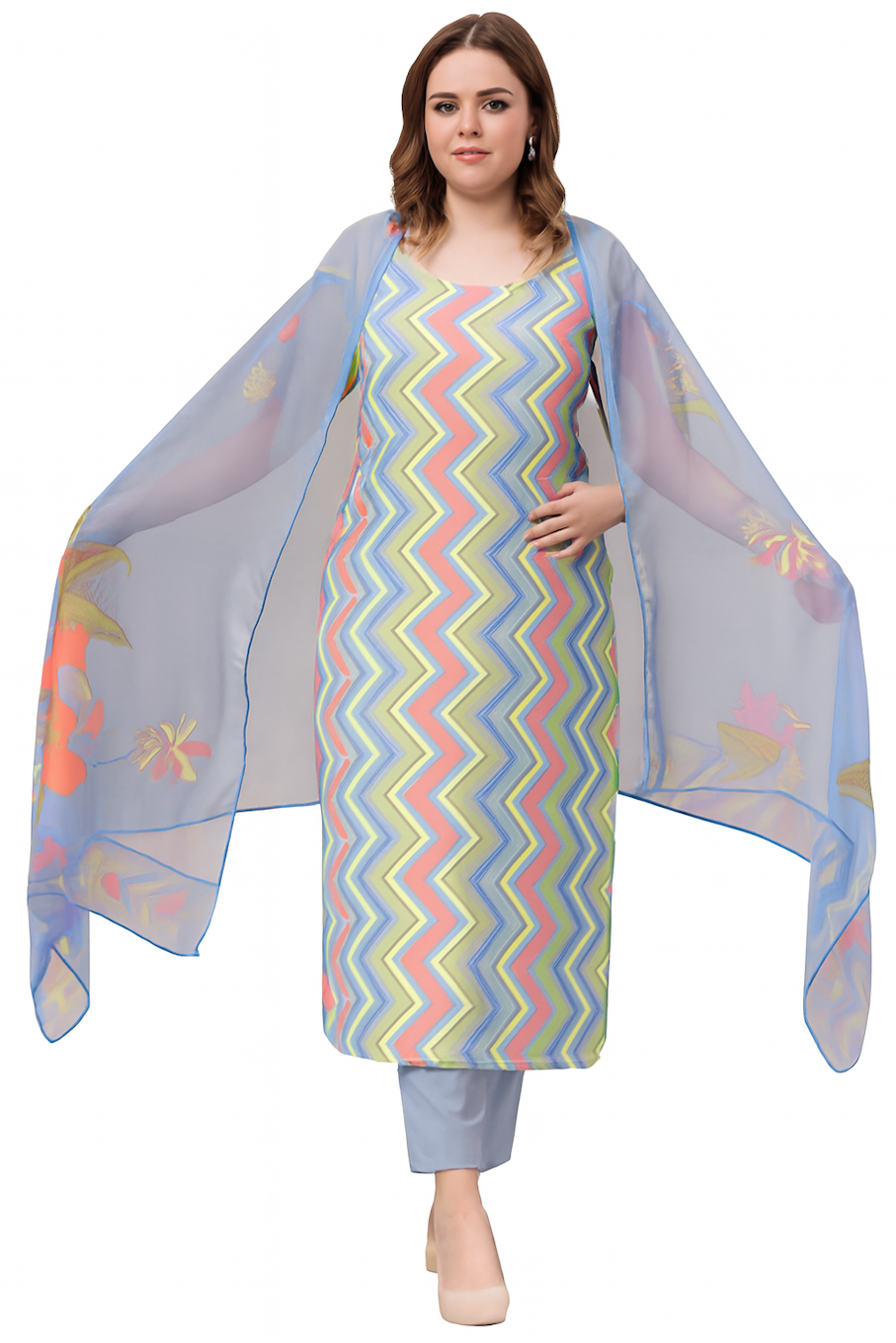 Women Festive Wear Kurta Set-Blue (Size-2XL) | D115