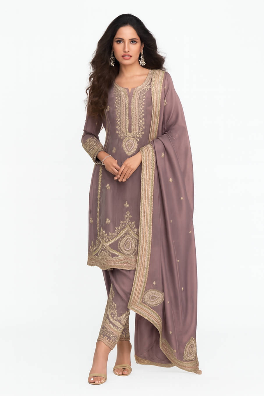 Women Embroidery Kurta Set-Purple (Size-4XL) | D93