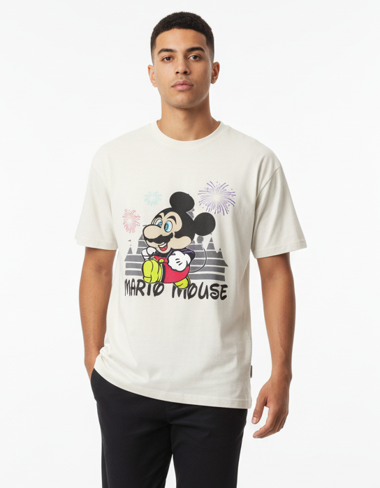 Men Printed T-shirt-White (Size-XL) |D08