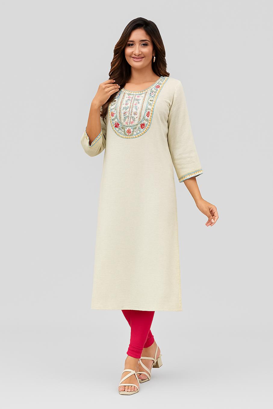 Women Kurta Set-White (Size-M) | D10