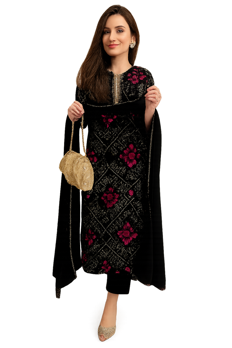 Women Festive Wear Kurta Set-Black (Size-4XL) | D05