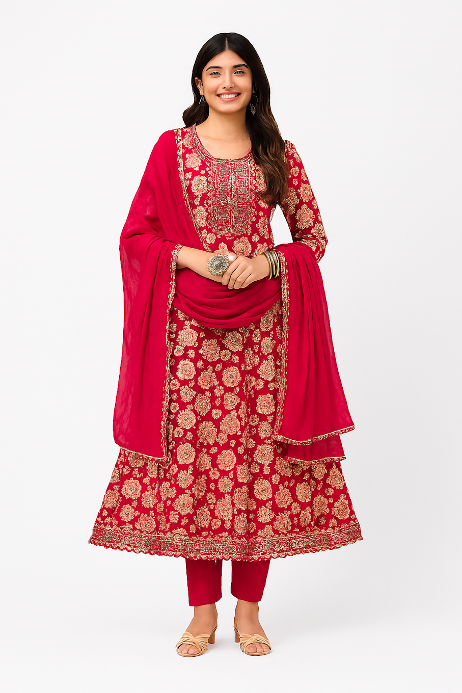 Women Kurta Set-Red (Size-L) | D17