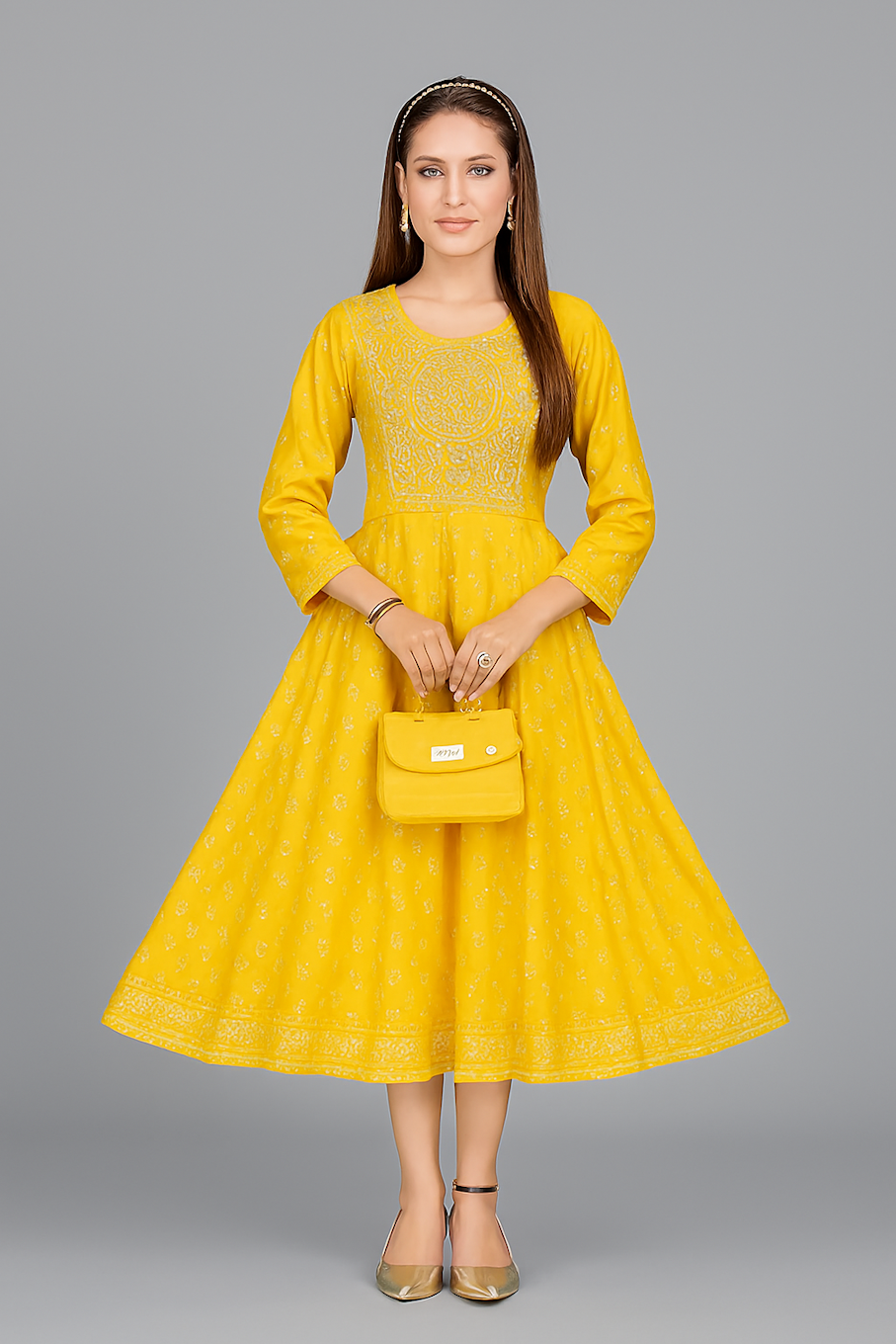 Women Kurta Set-Yellow (Size-XL) | D51