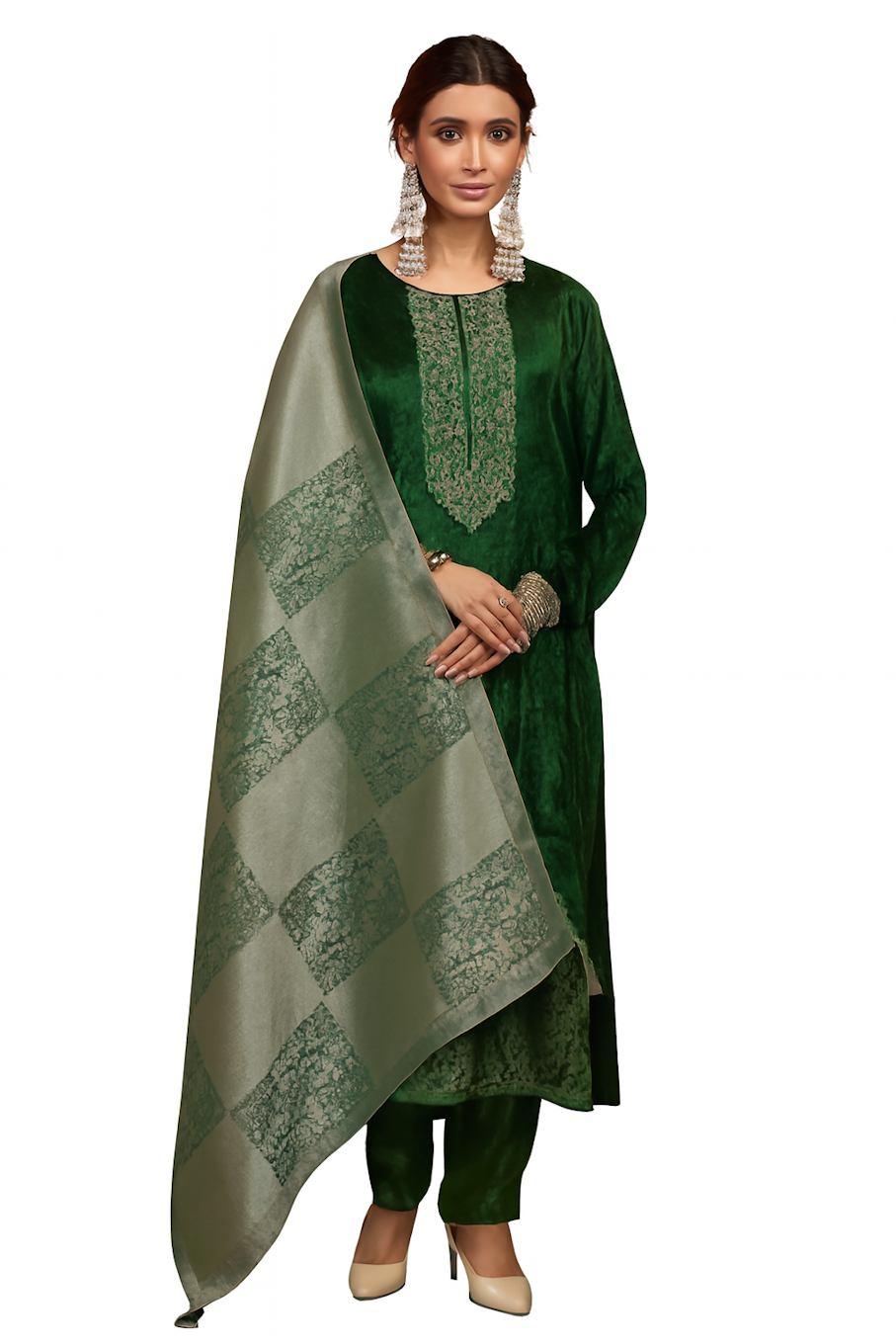 Women Designer Embroidery Kurta Set-Green (Size-5XL) | D305