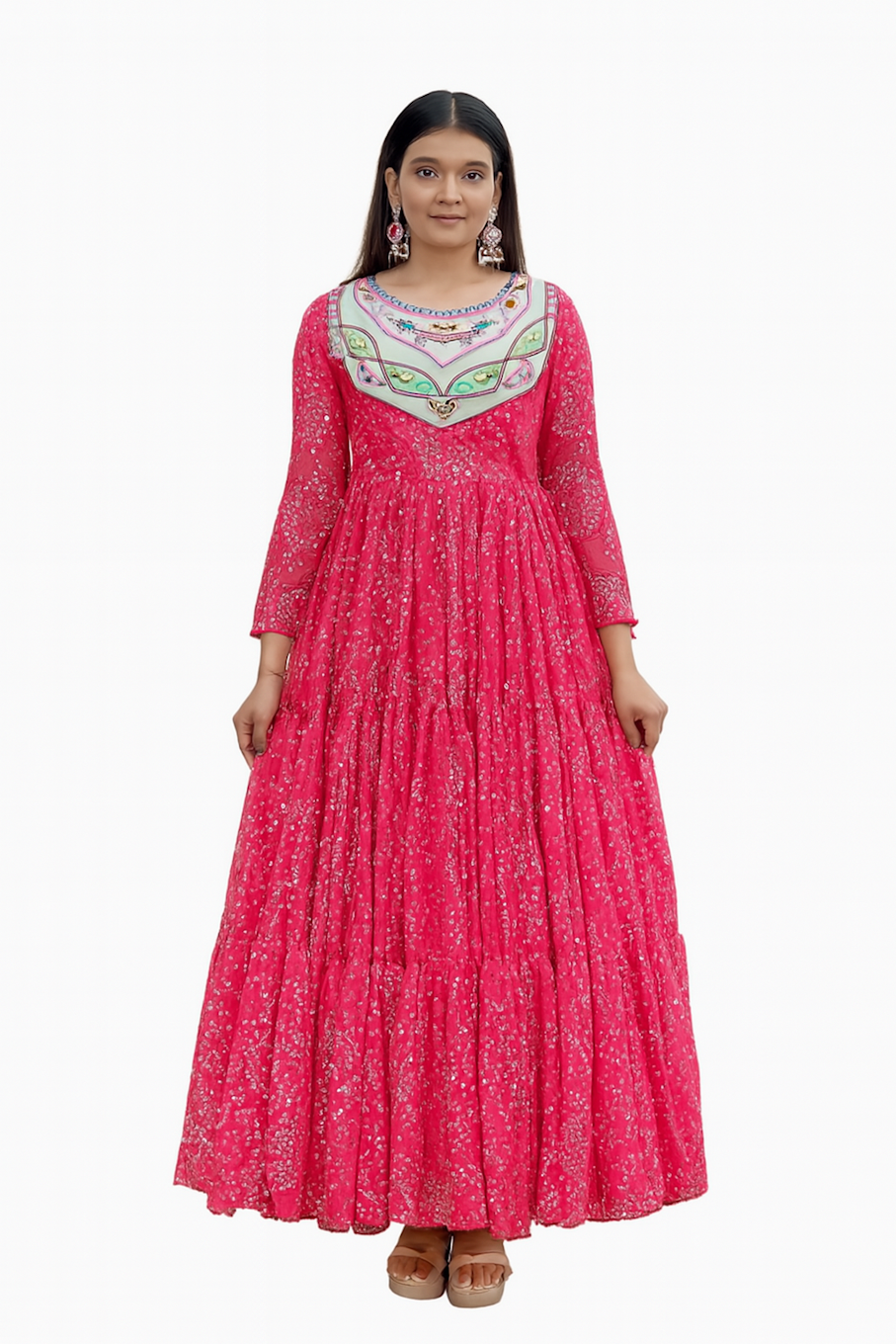 Embroidered Designer Gown for Women-Pink (Size-5XL) | D77