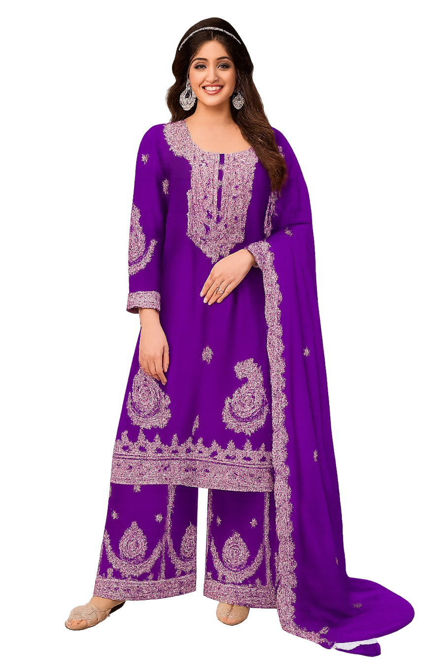 Women Embroidery Kurta Set-Purple (Size-3XL) | D55