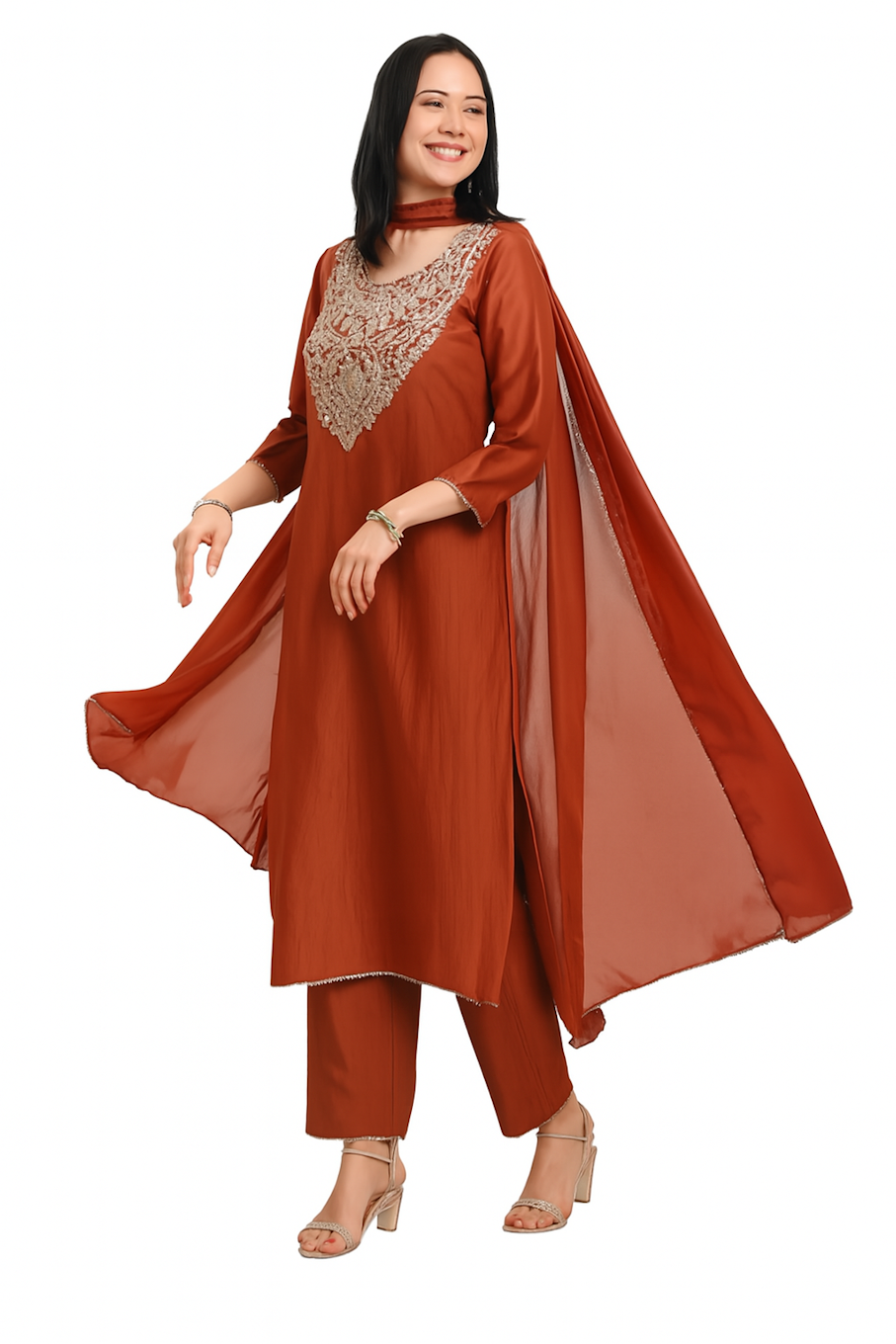 Women Festive Wear Kurta Set-Orange (Size-2XL) | D68