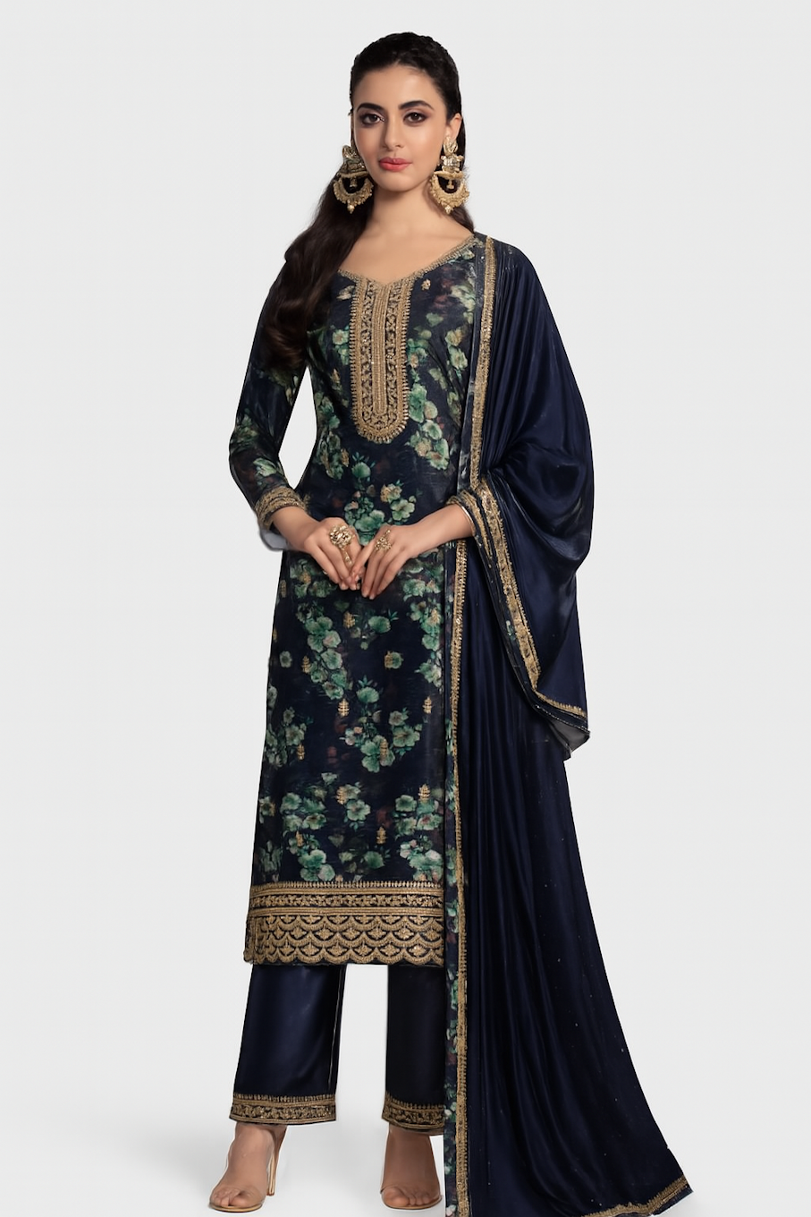 Women Designer Embroidery Kurta Set-Navy (Size-XS) | D69