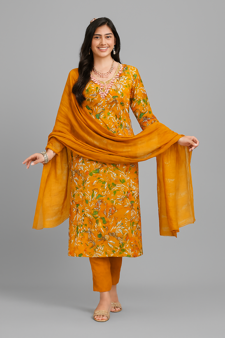 Women Kurta Set-Yellow (Size-L) | D66