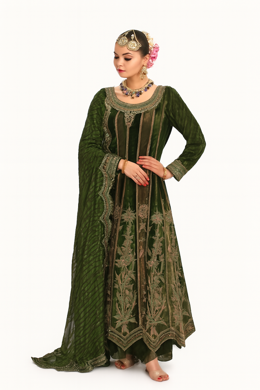Women Embroidery Kurta Set-Dark Green (Size-XS) | D141