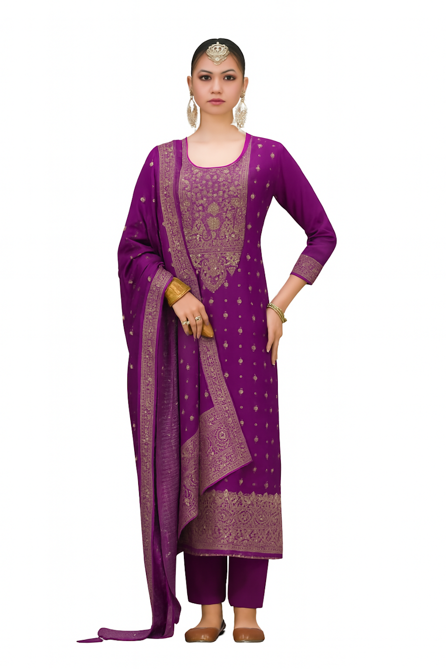 Women Embroidery Kurta Set-Green (Size-L) | D285