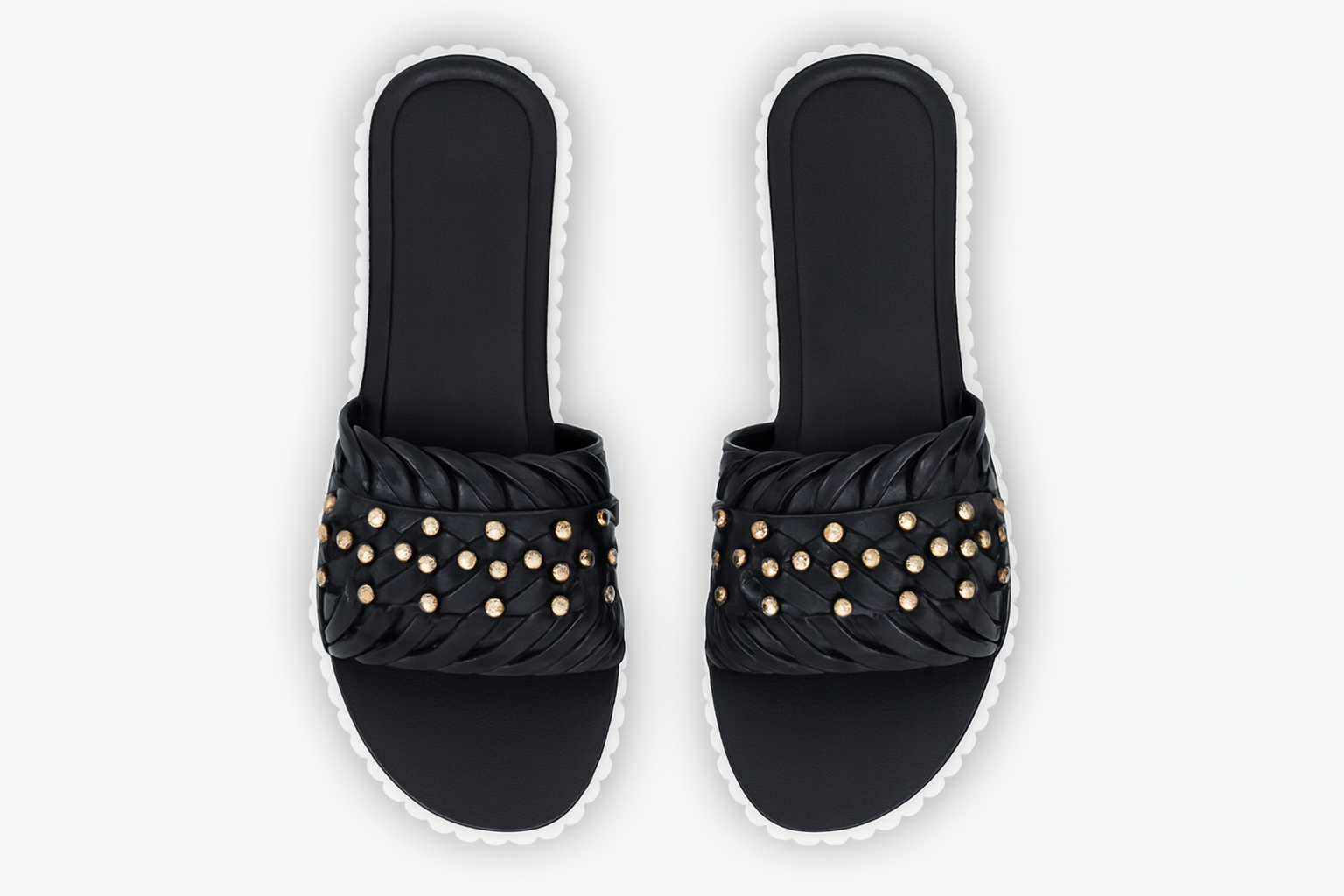 Women’s Black Braided Slide Sandals Casual Flat Slip-On Footwear