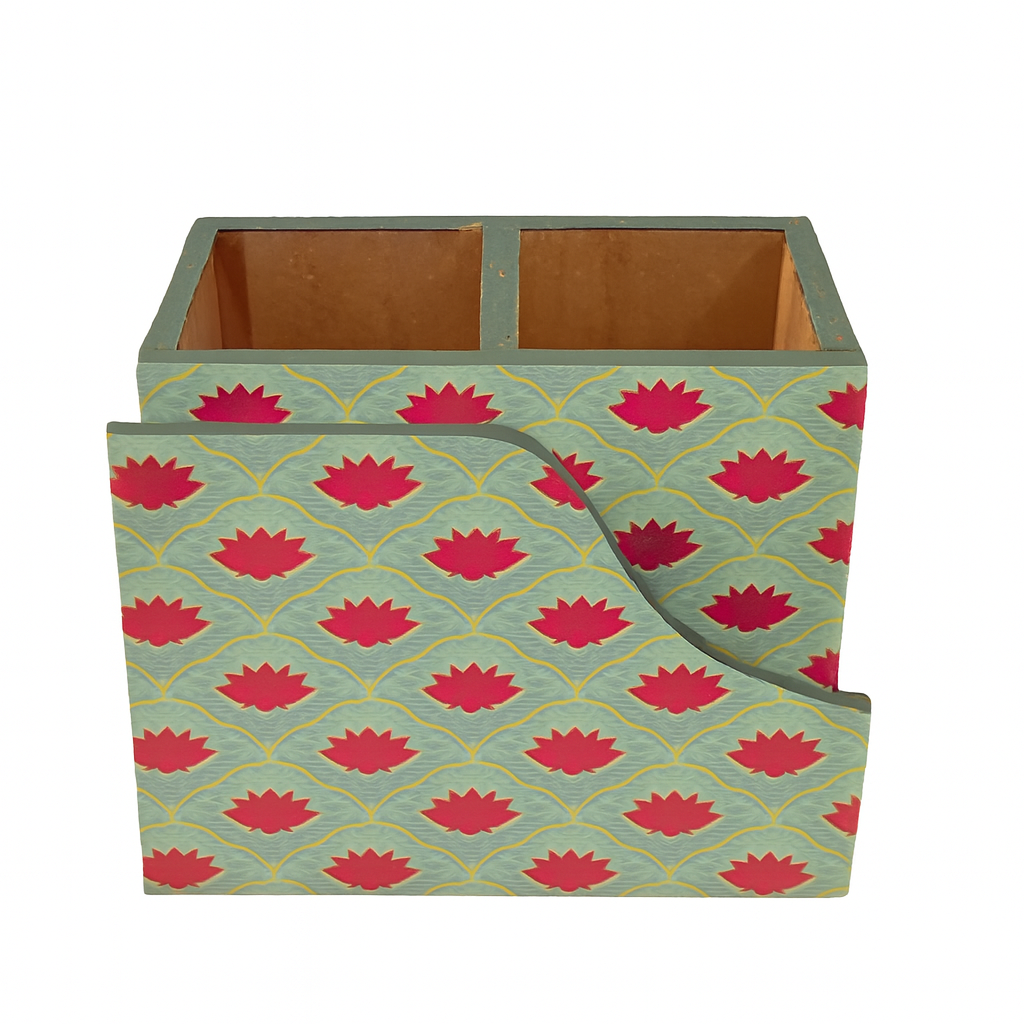 Pink Lotus Pattern Desk Organizer