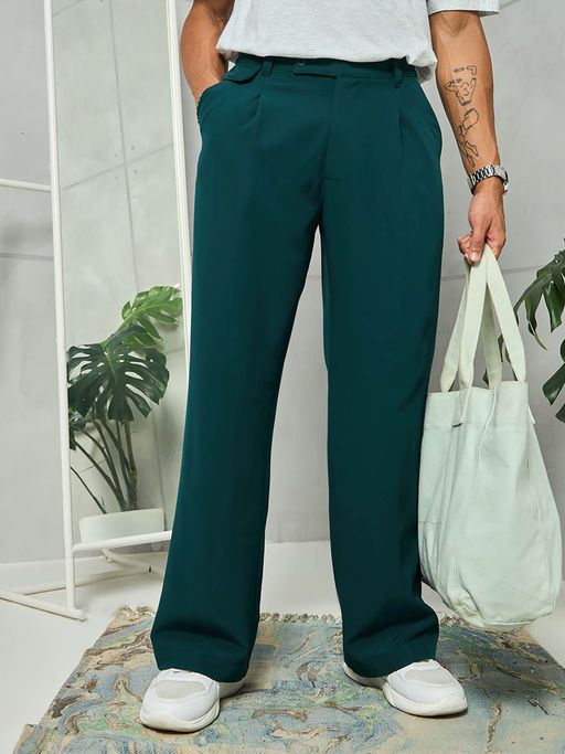 Men's Teal Straight Leg Korean Pant