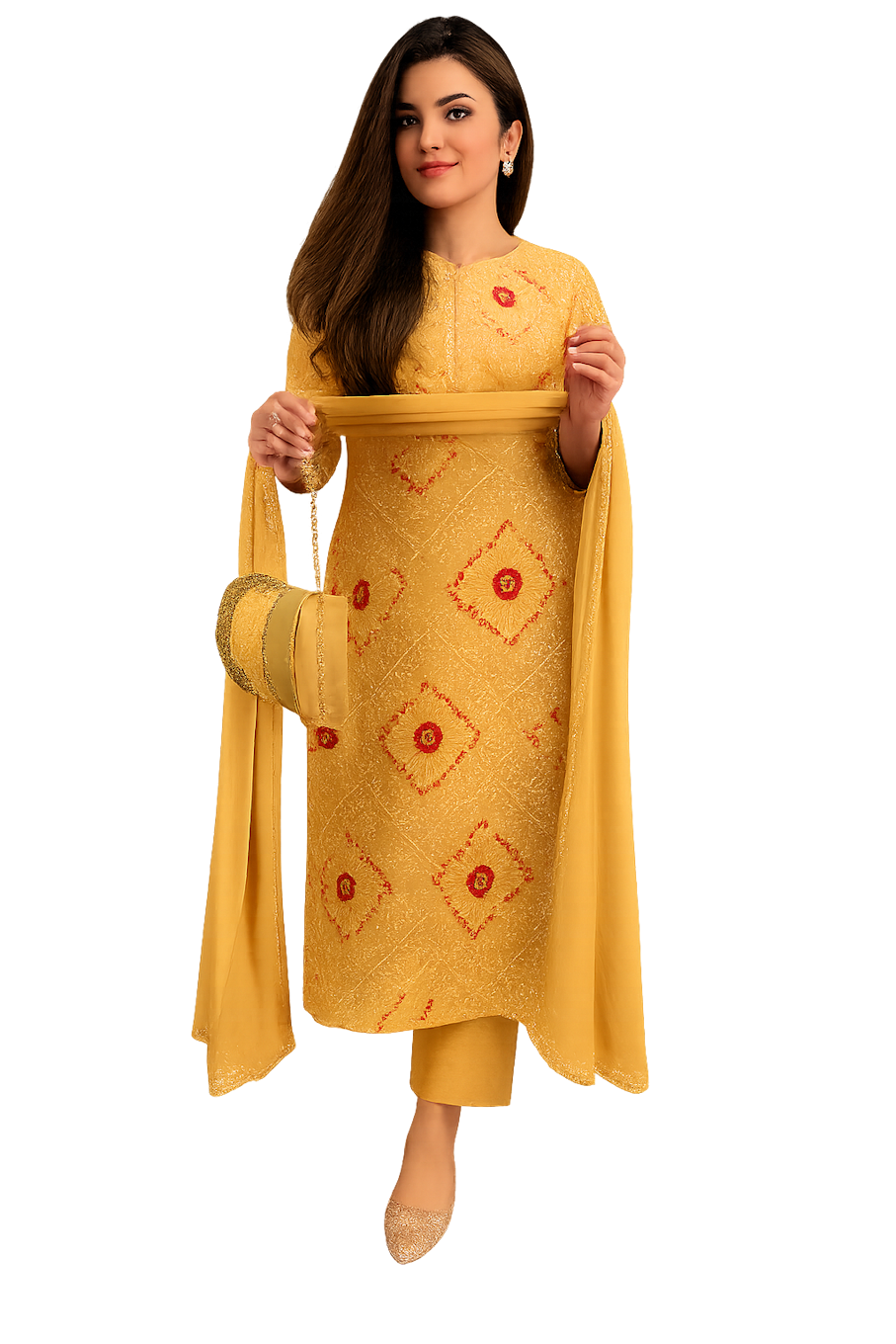 Women Festive Wear Kurta Set-Yellow (Size-M) | D06