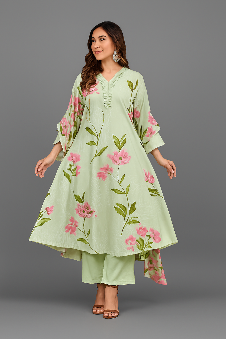 Women Kurta Set-Green (Size-L) | D29