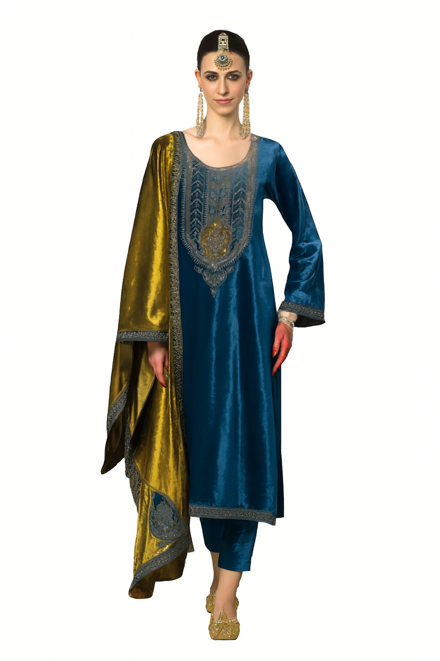 Women Designer Embroidery Kurta Set-Navy (Size-XXS) | D88