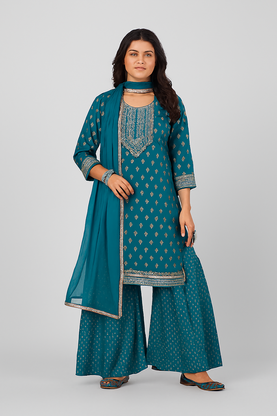 Women Kurta Set-Teal (Size-XL) | D59