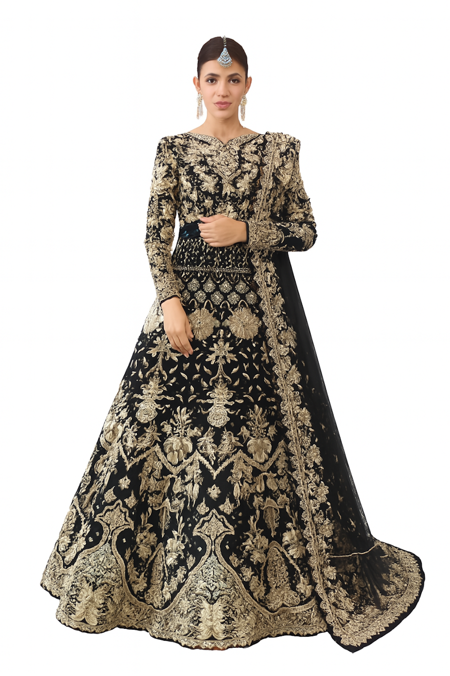 Embroidered Designer Gown for Women-Black (Size-XXS) | D110