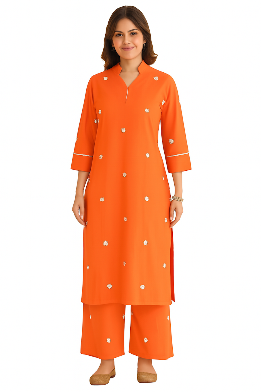 Women Festive Wear Kurta Set-Orange (Size-XL) | D387