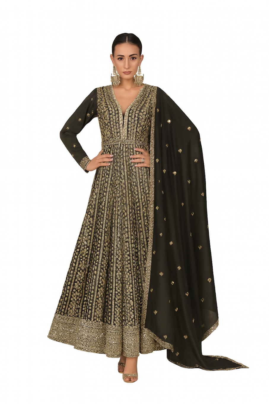 Embroidered Designer Gown for Women-Black (Size-XXS) | D48