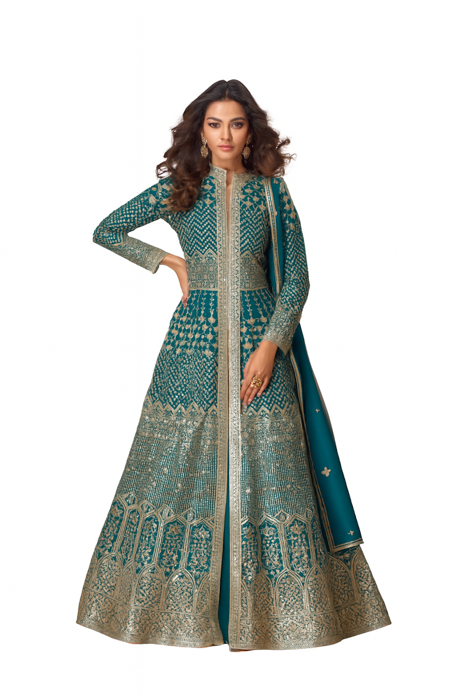 Embroidered Designer Gown for Women-Green (Size-XXS) | D104