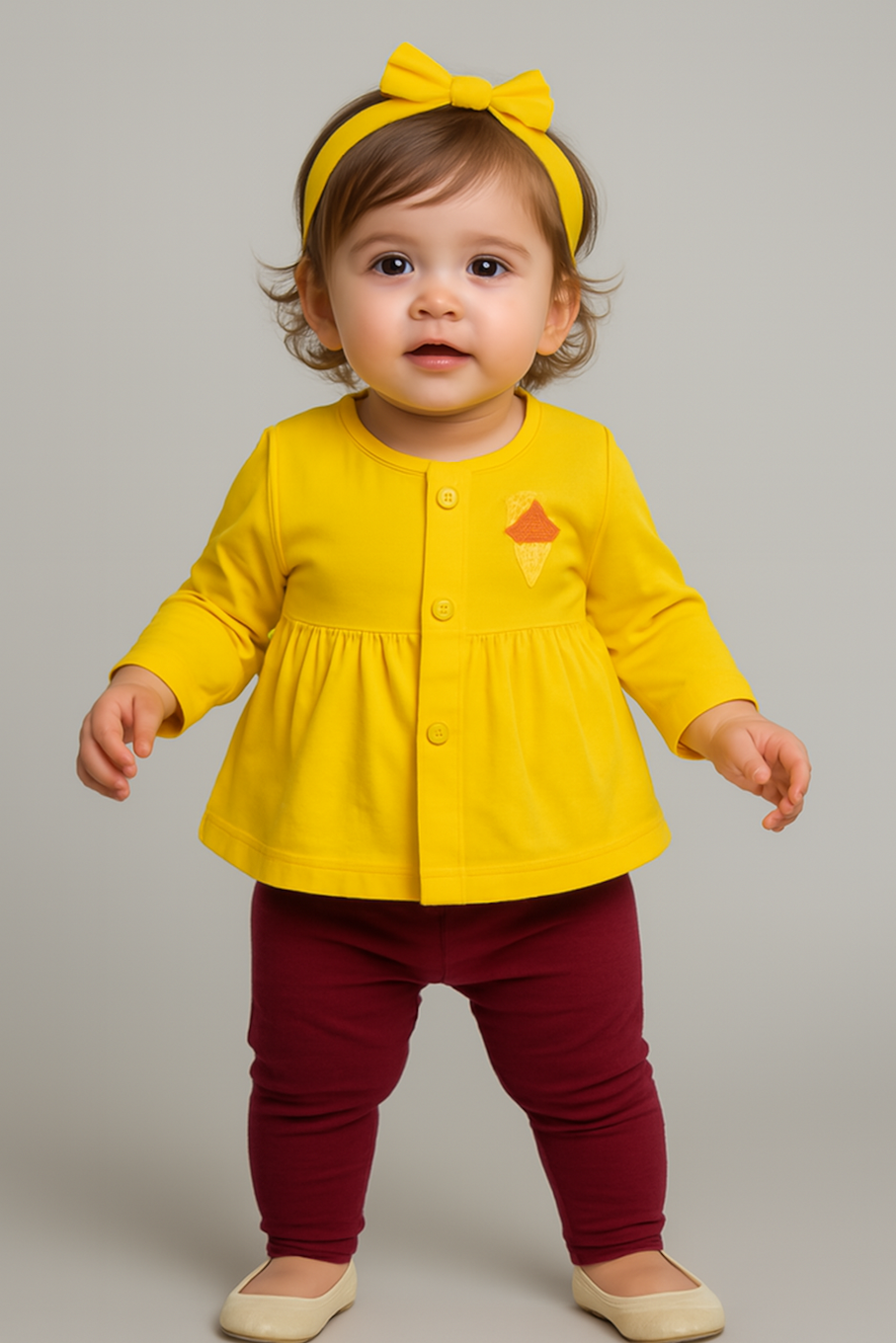 Knee-Length A-Line Dress for girls-Yellow (Size-18-24 MONTH) | D134