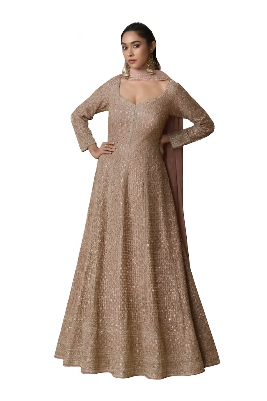Embroidered Designer Gown for Women-Pink (Size-5XL) | D173