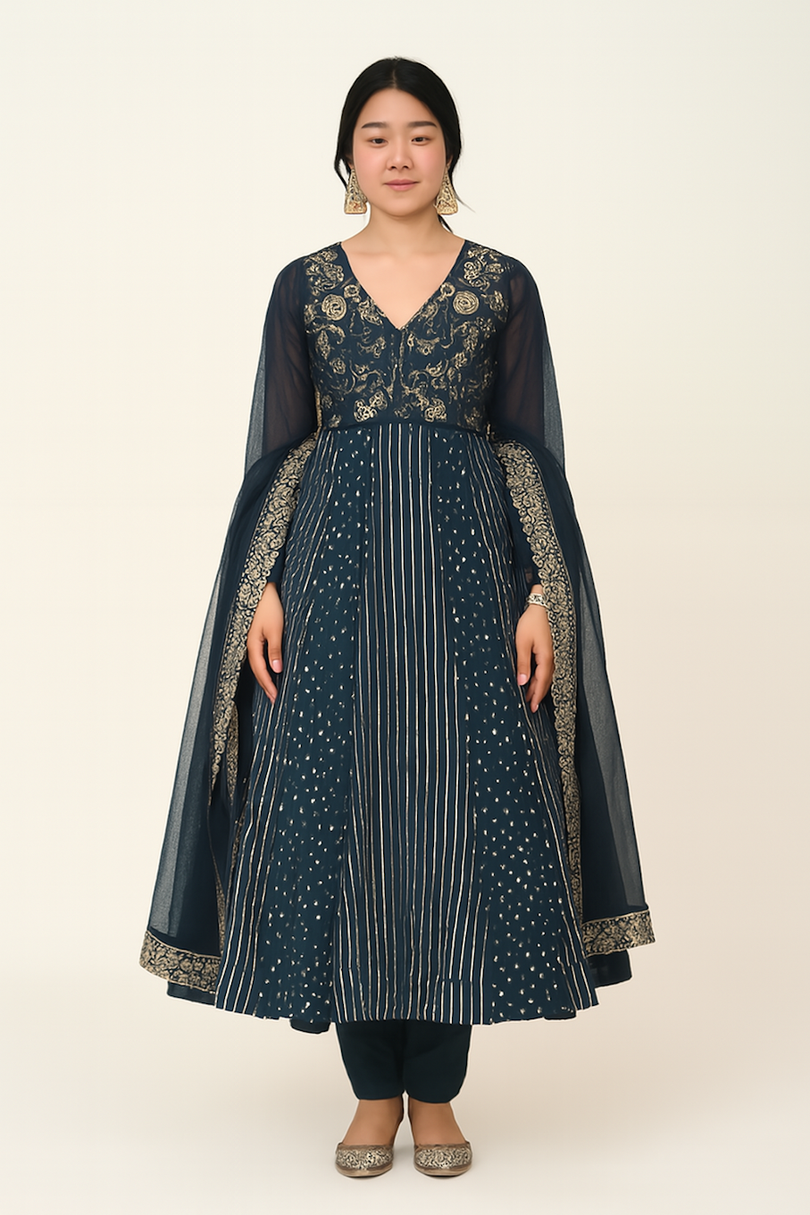 Embroidered Designer Gown for Women-Teal (Size-M) | D25