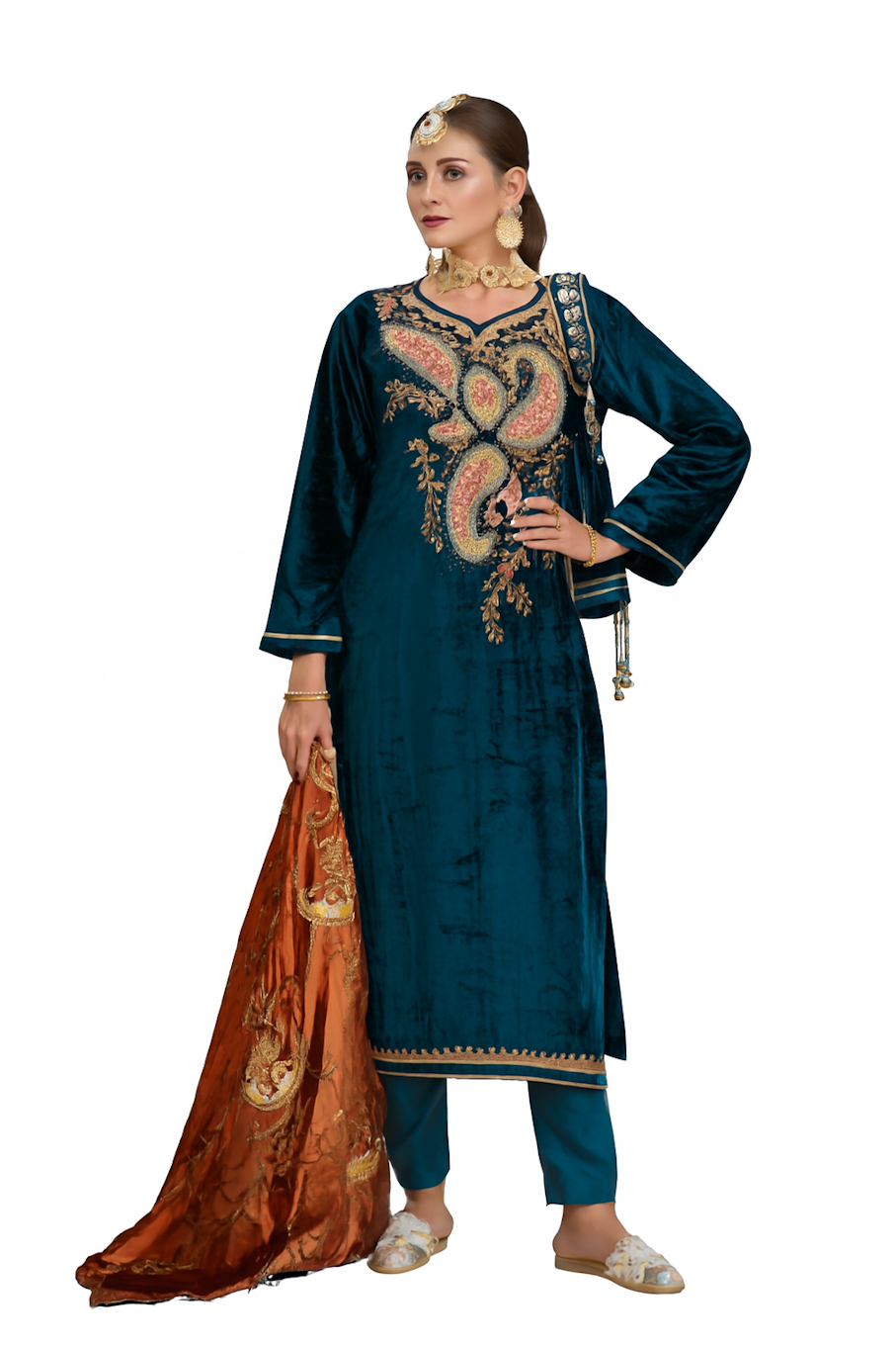 Women Embroidery Kurta Set-Navy (Size-L) | D152
