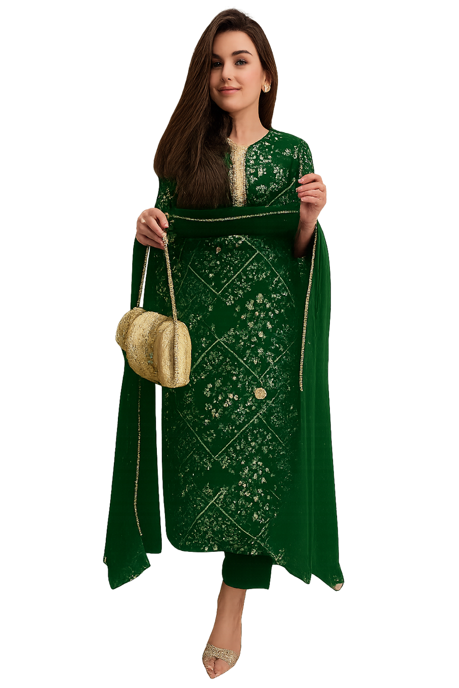 Women Festive Wear Kurta Set-Green (Size-3XL) | D02