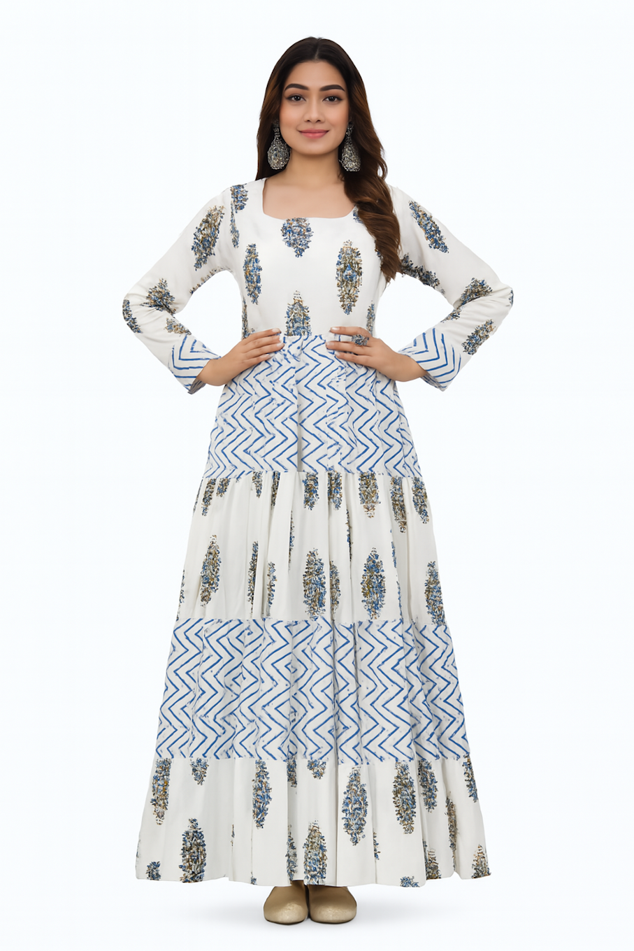 Embroidered Designer Gown for Women-White (Size-M) | D53
