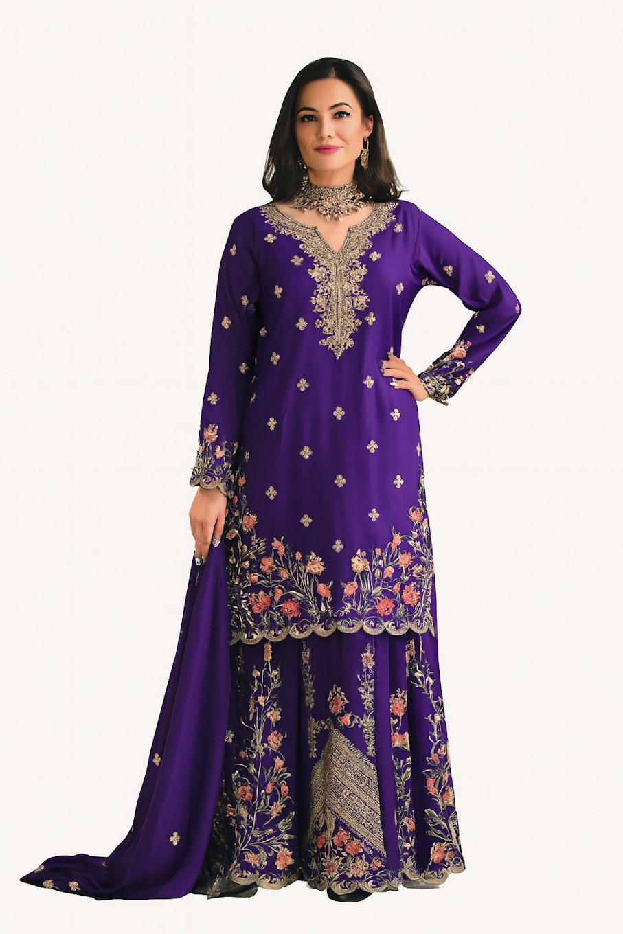 Women Embroidery Kurta Set-Purple (Size-4XL) | D251