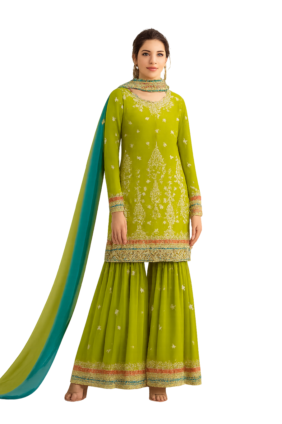 Women Designer Embroidery Kurta Set-Green (Size-4XL) | D302