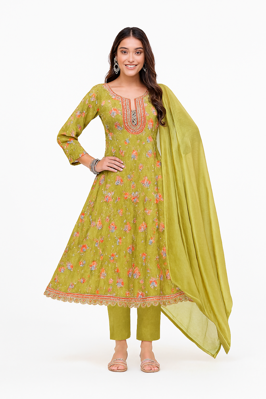 Women Kurta Set-Green (Size-L) | D15