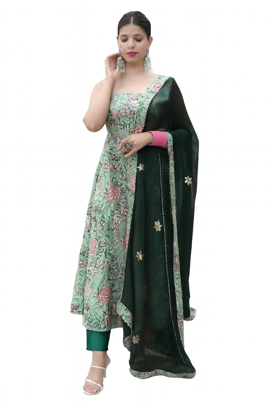 Women Festive Wear Kurta Set-Green (Size-5XL) | D167