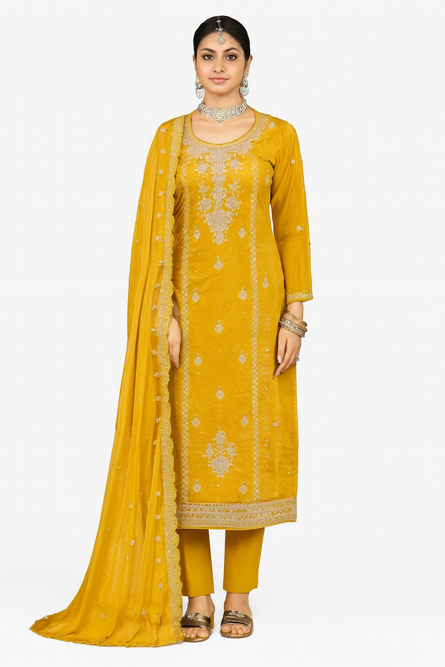 Women Embroidery Kurta Set-Green (Size-5XL) | D17