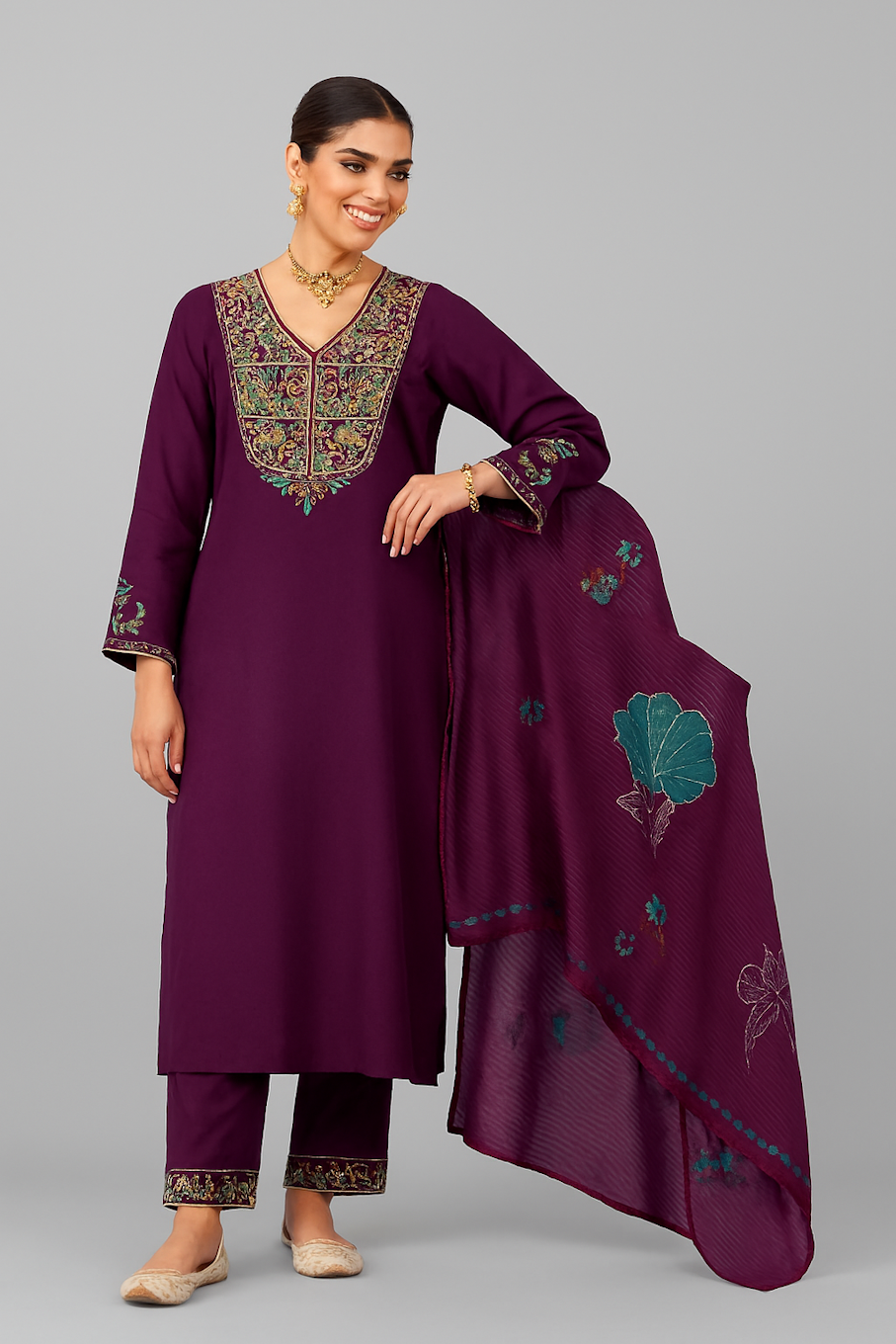 Women Kurta Set-Wine (Size-3XL) | D25